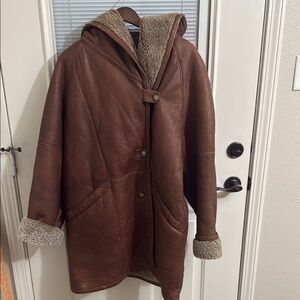 Men’s Walter Davoucci Dino Cellini Brown Shearling Lined Leather Coat Size XL